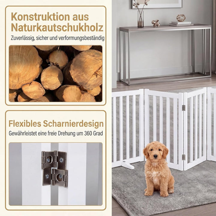 GYMAX 6-teilig Absperrgitter Hund, 61cm Hoch Schutzgitter aus Holz mit 360° Scharnieren & Dreibeinst