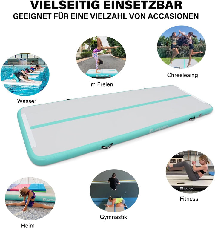 AKSPORT Air Matte Track Tumbling Matte,3/4/5/6m Aufblasbar Gymnastikmatte Turnmatte Tumbling Matten