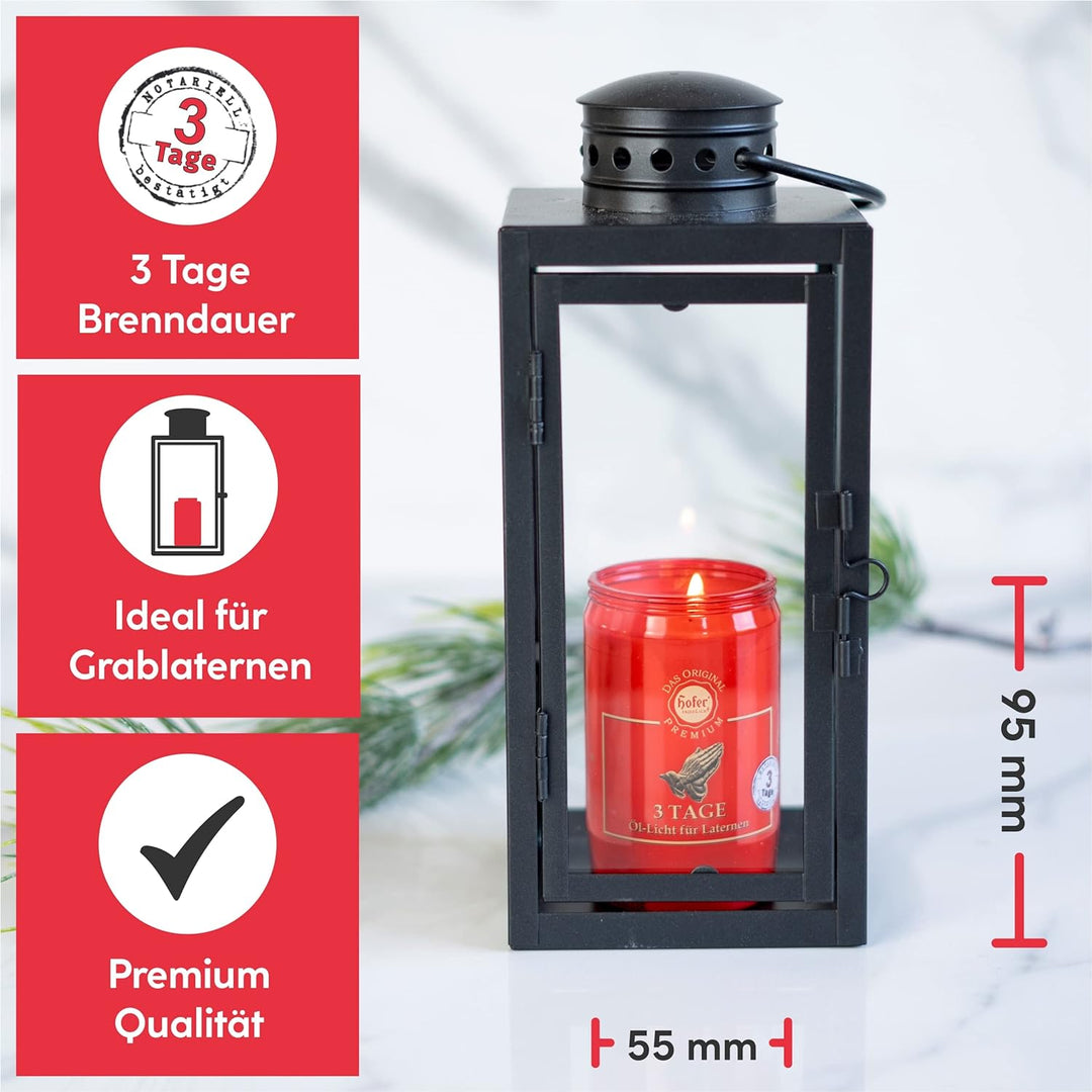 20er Set HOFER Premium Öl-Licht [rot] 3 Tage Brenndauer | Trauerlicht für Grablaterne | Grablicht, F