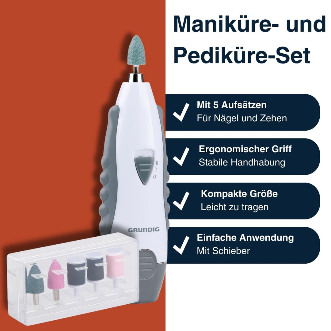 Grundig Nagelfräser 5-in-1 - Maniküre Set Elektrisch mit 5 Aufsätzen - Elektrische Nagelfeile und Na