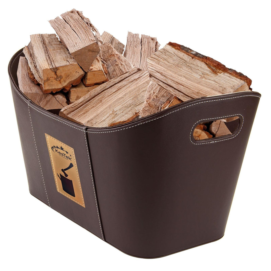 Holzkorb - Brennholzkorb - Kaminholzkorb - Kaminholztasche aus hochwertigem Kunstleder in Schwarz un