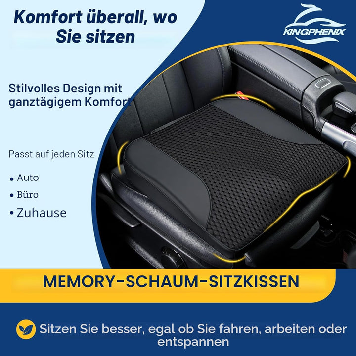 kingphenix Autositzkissen aus Memory Foam – Erhöht die Sitzhöhe, lindert Rückenschmerzen – Ideal für