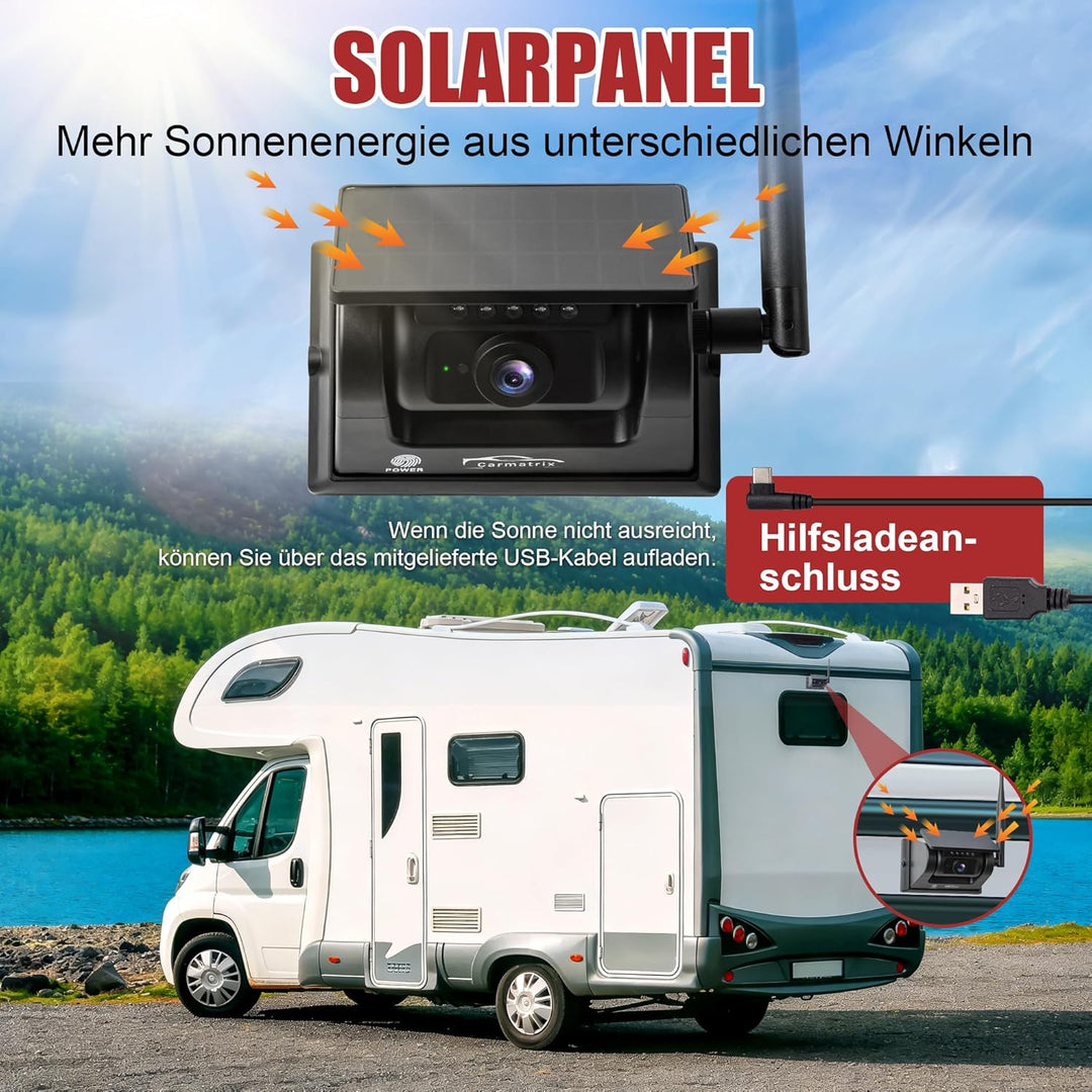 Magnet Rückfahrkamera mit Funk WLAN Solar – Kabellose Einparkhilfe mit KI-Personenerkennung, App-Übe