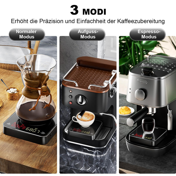 Mini-Kaffeewaage mit Timer, Wiederaufladbare Espresso Waage, 2kg/0,1g Präzisionswaage für Espresso &