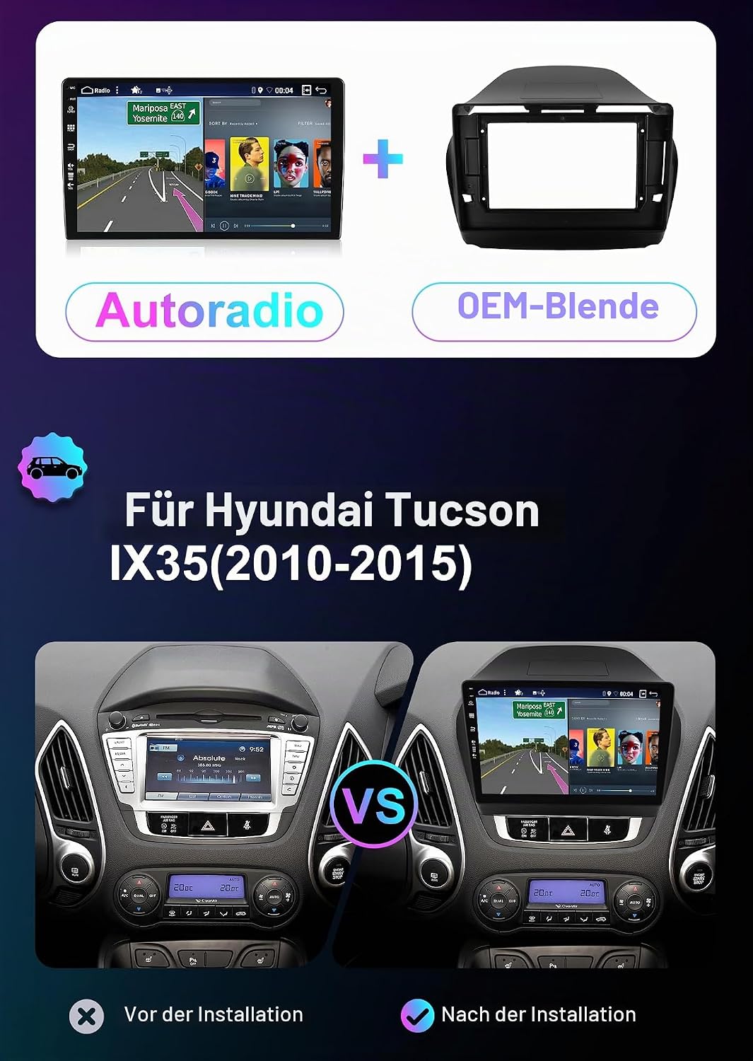 [6GB+128GB] Android 15 Autoradio für Hyundai Tucson IX35(2010-2015)-[Integriertes CarPlay/Android Au