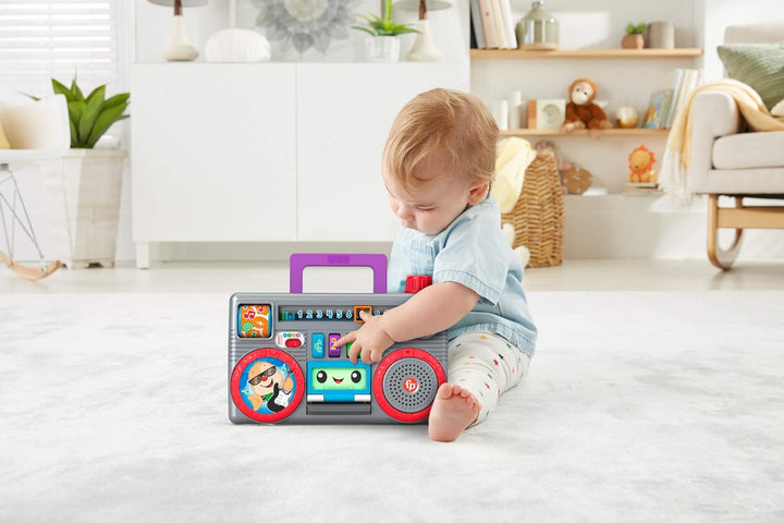 Fisher-Price Lachen und Lernen, Ghettoblaster-Spielzeug mit Geräuschen, Geschenk für Babys ab 6 Mona