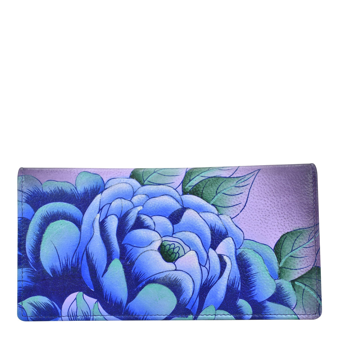 Anna by Anuschka Damen Clutch Wallet Geldbörse aus echtem Leder, handbemalt, Pfingstrose, Aubergine
