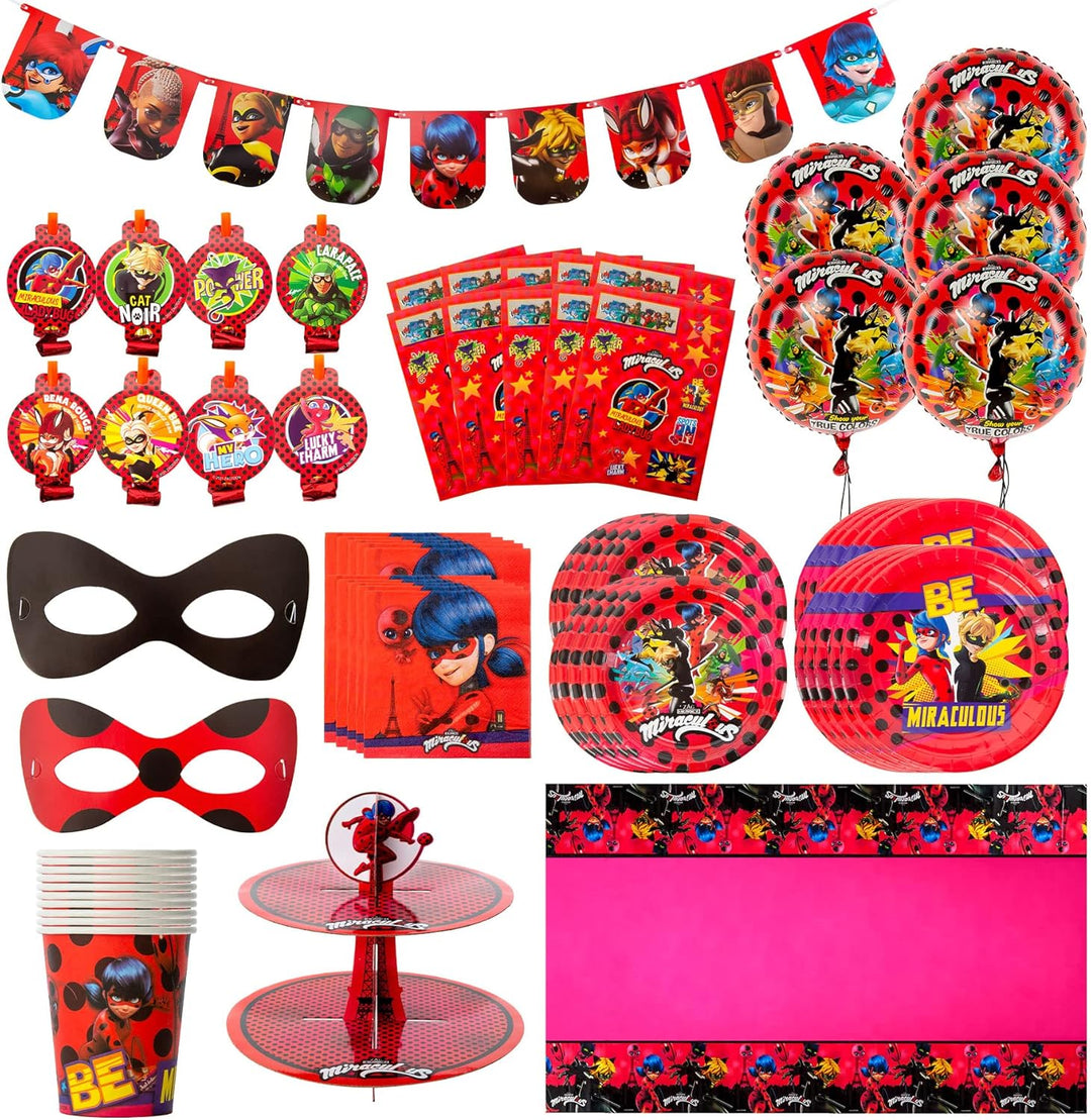 Miraculous Ladybug Feier-Set - Geburtstags-Kit für Kleinkinder - Über 100 Teile - Cat Noir - Partyar