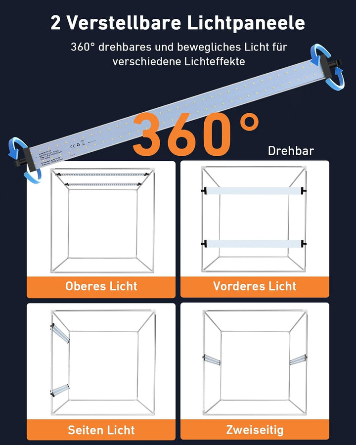 DUCLUS 60cm Fotobox Professionell | 24" Tragbare Photobox mit 50W 5600K LED (CRI≥96) & Dimmbarem Lic