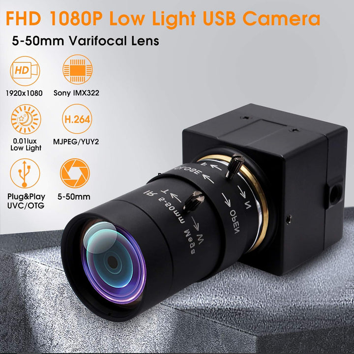 Svpro Mini USB Webcam 1080P FHD 0.01lux Low Illumination Kamera mit 5-50mm Optischem Zoomobjektiv US