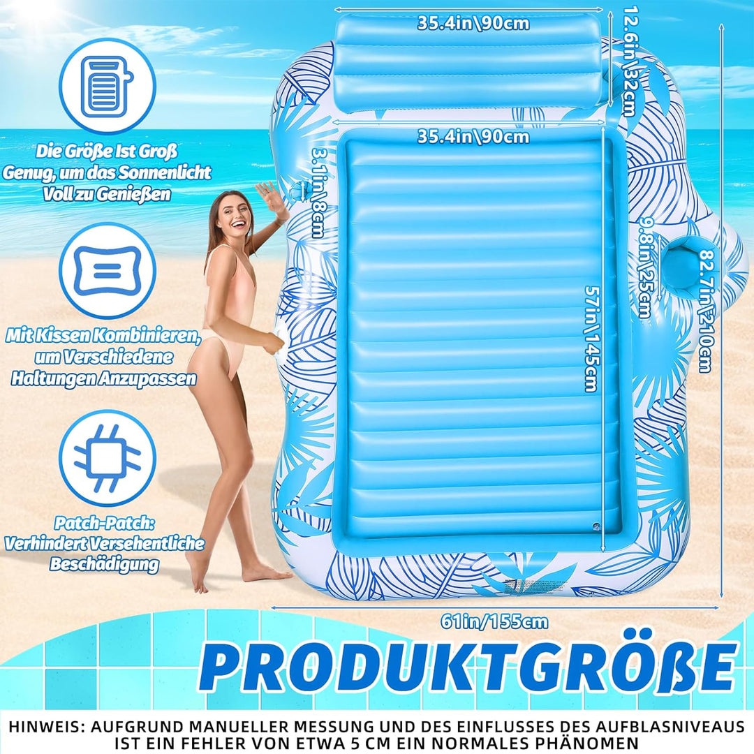 Charmofun Luftmatratze Tanning Pool Gross, 210 * 155 cm Doppelte Deluxe Aufblasbarer Sonnenpool mit