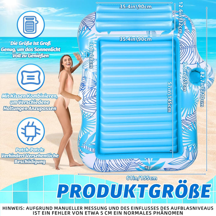 Charmofun Luftmatratze Tanning Pool Gross, 210 * 155 cm Doppelte Deluxe Aufblasbarer Sonnenpool mit