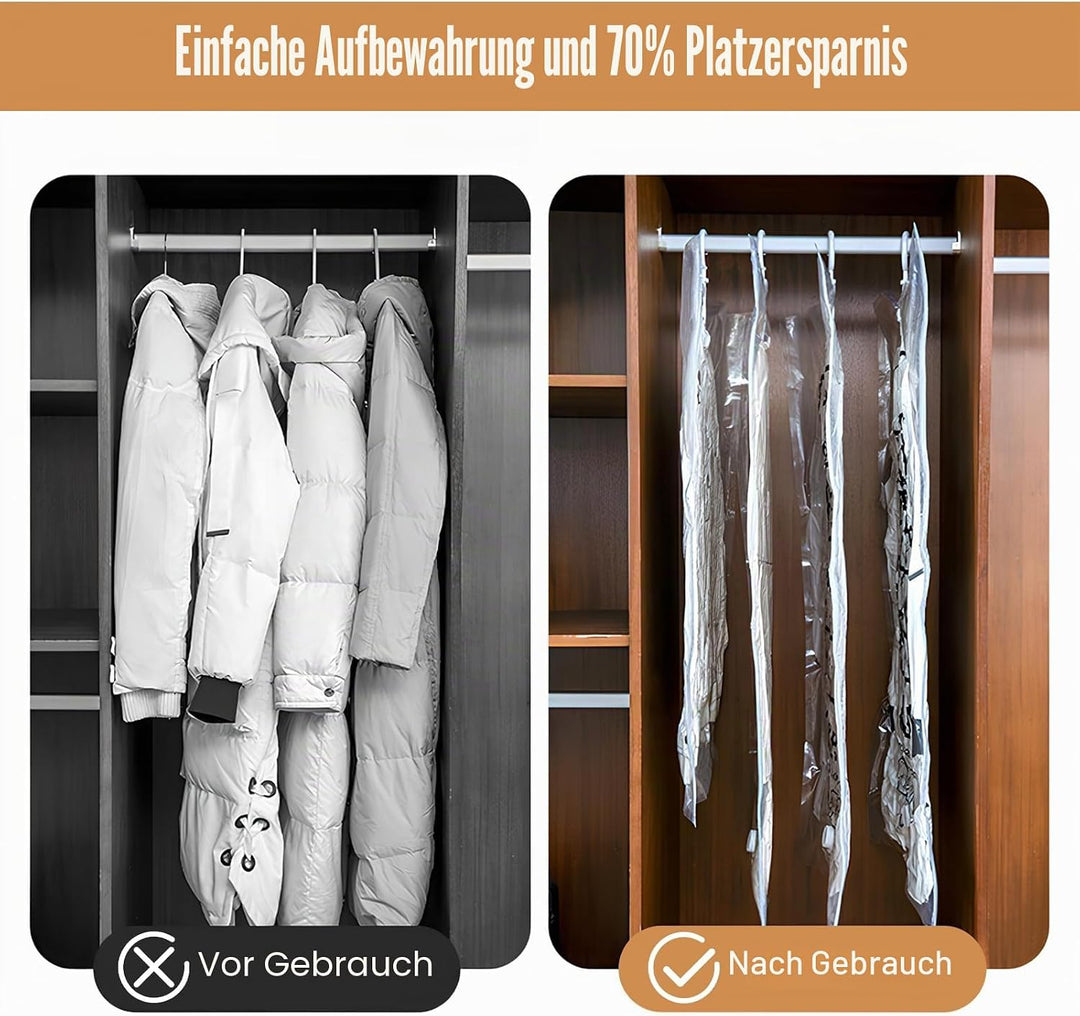 Vakuumbeutel für Kleidung mit Handpumpe, 4 Stück Hängende Vakuumbeutel 67 x 90 cm, Platzsparend Wied