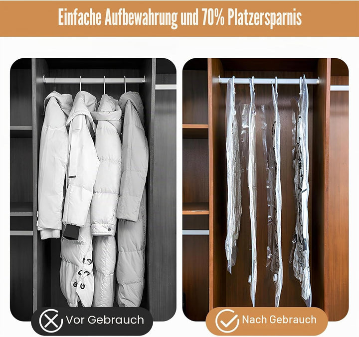 Vakuumbeutel für Kleidung mit Handpumpe, 4 Stück Hängende Vakuumbeutel 67 x 90 cm, Platzsparend Wied