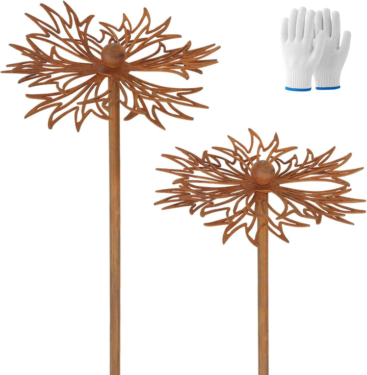2er Gartendeko Rost Blumen Gartenstecker Metall Blume Rankstab Beetstecker Gartenfigur in Rostoptik