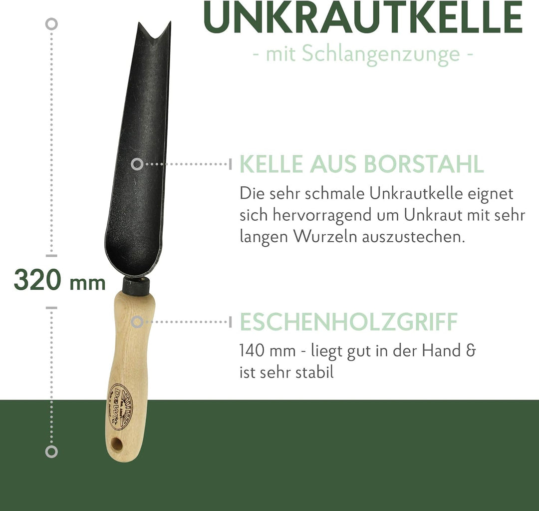 DeWit Unkraut-Kelle aus Borstahl 32 cm I Unkrautstecher in Bester Qualität I Profi Garten-Zubehör zu