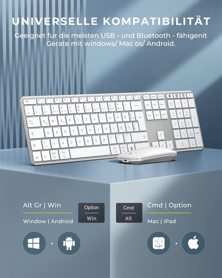 seenda SKM64-3 Bluetooth Tastatur mit Maus, Tastatur Maus Set Kabellos für Windows/Mac/iPad/Android