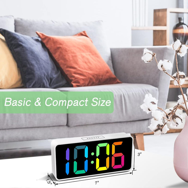 Welgo Digitaler LED-Wecker, Regenbogenfarben, 0–100 % Dimmer, USB-Ladeanschluss, grosse Zahl, kräfti