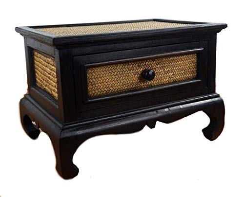 livasia Opiumtisch mit Schublade, Beistelltisch, kl.Couchtisch aus Holz und Rattan