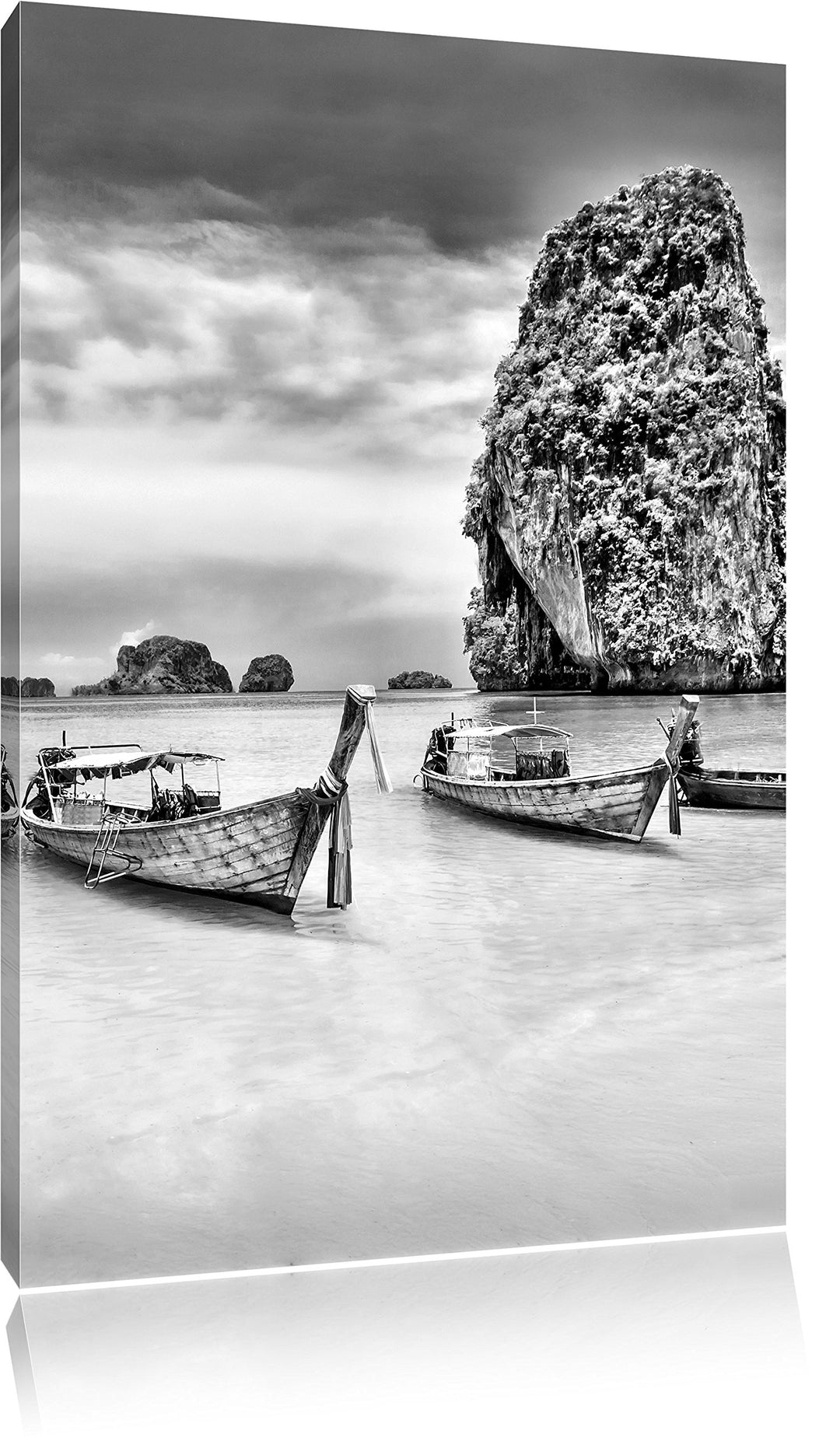 Pixxprint Longtailboote in Thailand / 100x70cm Leinwandbild bespannt auf Holzrahmen/Wandbild Kunstdr