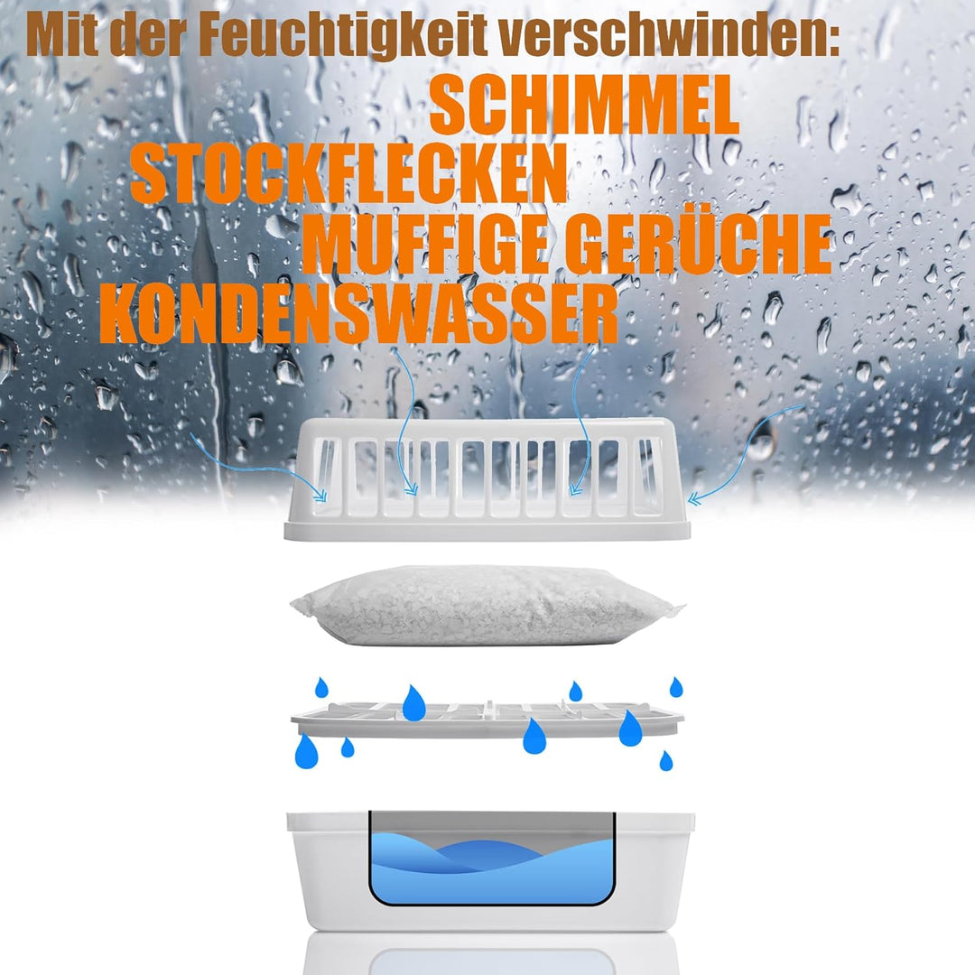 BigDean 2 Stück Luftentfeuchter + 4x 1,2kg Luftentfeuchtergranulat Nachfüllpack – Feuchtigkeits-Stop