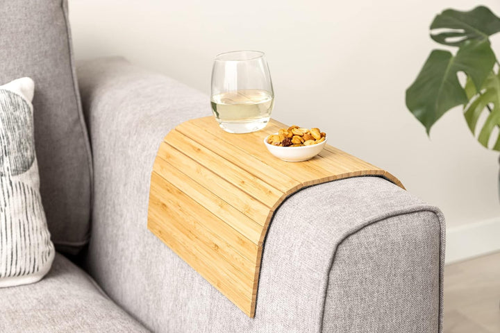 Bamboo Sofatablett für die Armlehne- Anti-Rutsch, Flexibler Sofatisch - Langlebiger Couchtisch mit e