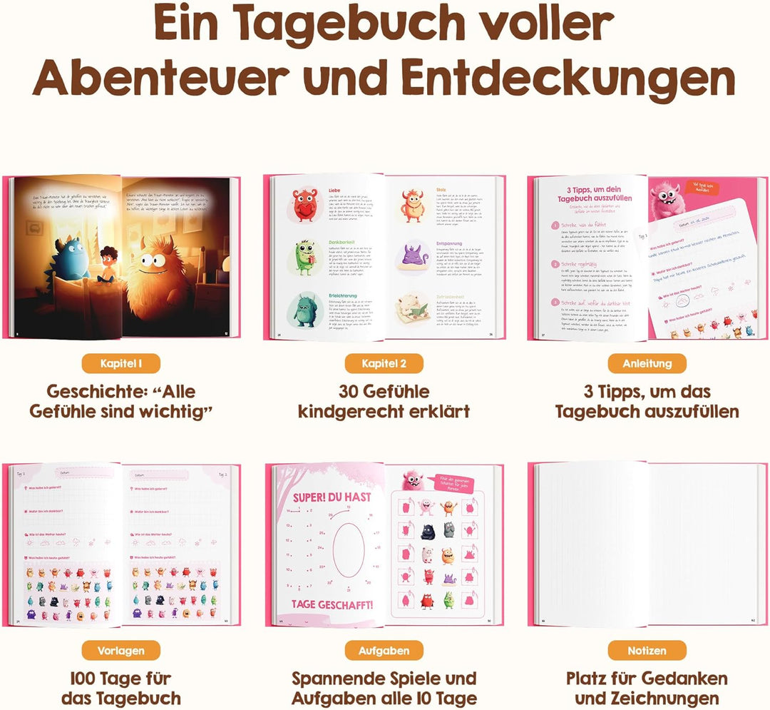 Edubini Gefühlstagebuch Kinder [6-12 Jahre] - Tagebuch Mädchen & Jungs - Gefühle Buch für Umgang mit