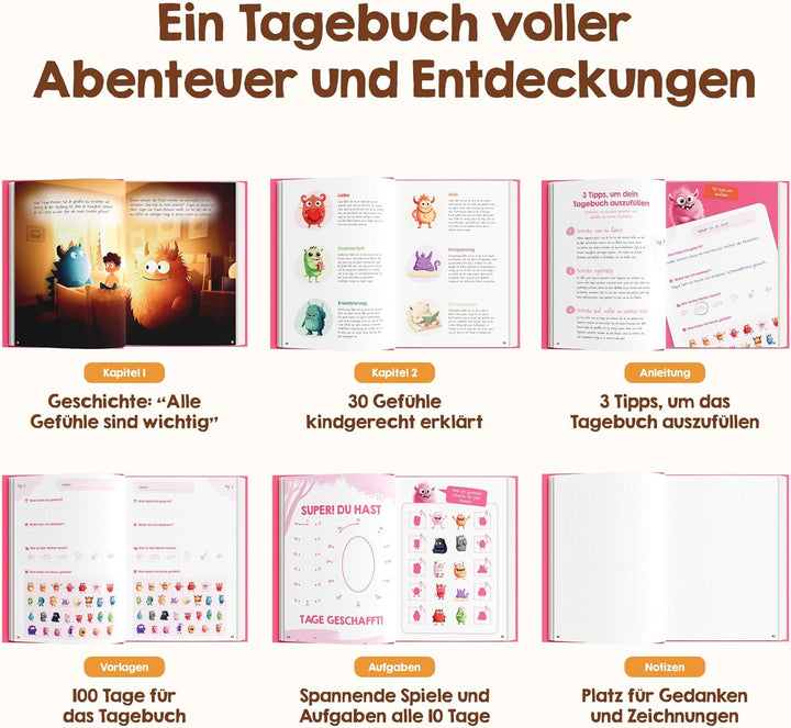 Edubini Gefühlstagebuch Kinder [6-12 Jahre] - Tagebuch Mädchen & Jungs - Gefühle Buch für Umgang mit