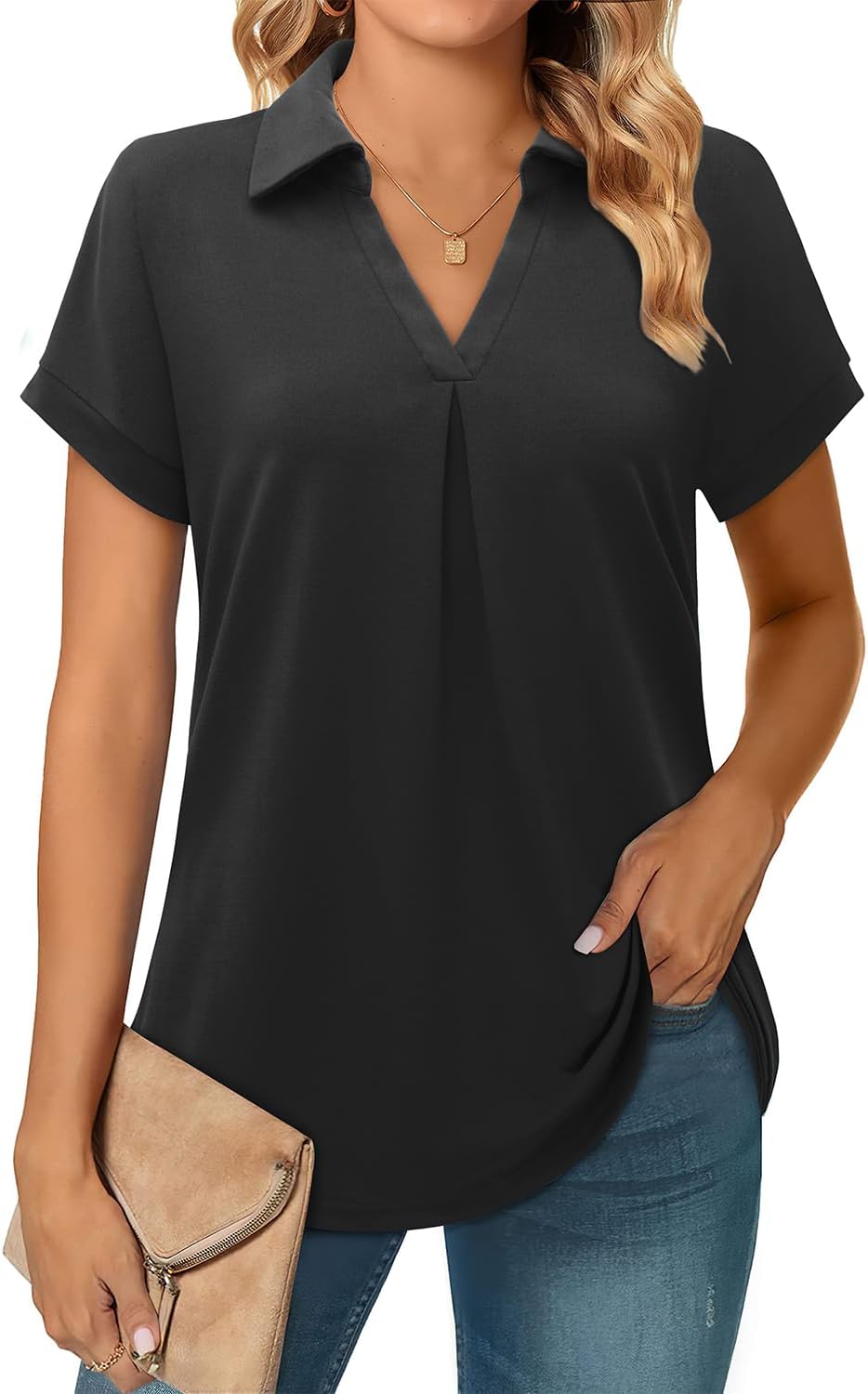 Siddhe Damen V-Ausschnitt Bluse 3/4 Ärmel Oberteile Tunika Tops Locker Longshirt Lässige T-Shirt Lan