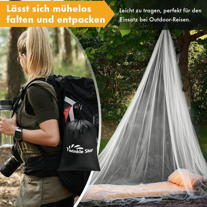 Twinkle Star Moskitonetz Reise mit Reisetasche und Aufhänge-Seil, Öffnungsdesign Mückennetz, 2,2m ho