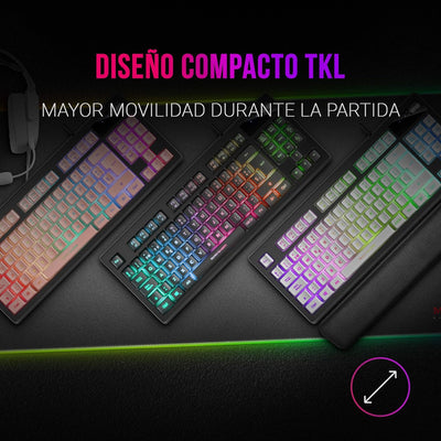 Mars Gaming MKAXES TKL H-Mech Compact Keyboard, RGB-Beleuchtung 9 Effekte, Gel-Handauflage, Schwarz,