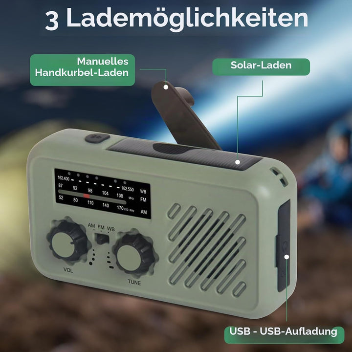 Notfallradio mit Kurbel &amp; 2000 mAh Wiederaufladbare Batterie, Solar Radio mit Weltempfänger, Tragbar