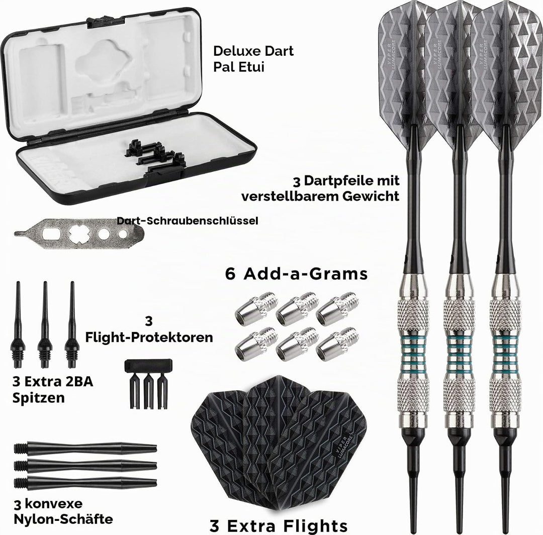 Viper Bobcat Dartpfeile mit weicher Spitze, verstellbar, mit Aufbewahrungs-/Reiseetui Nickel-Silber-