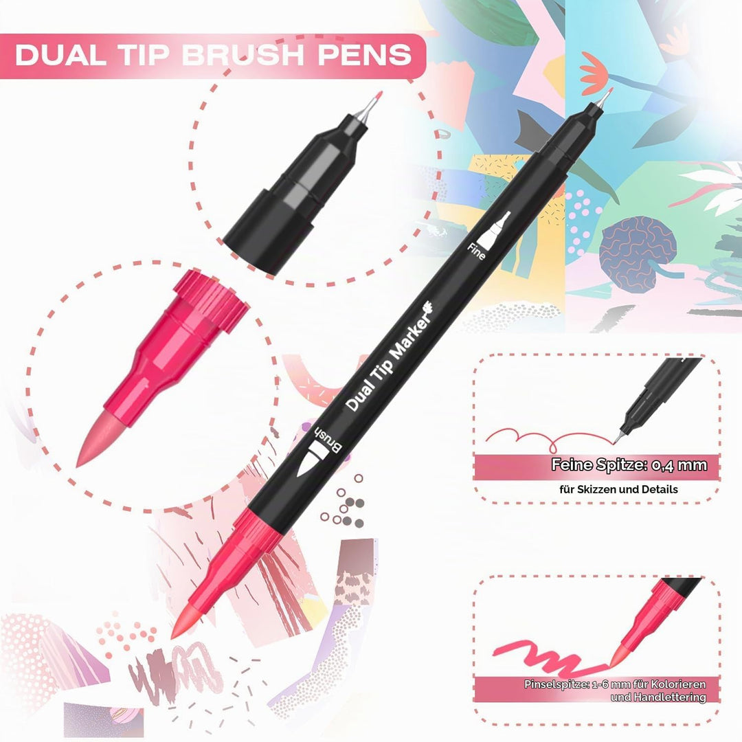 TrendGate Dual Brush Pen Set, 132 Farben Fineliner und Pinselstifte Set, Doppel Filzstifte Dicke und