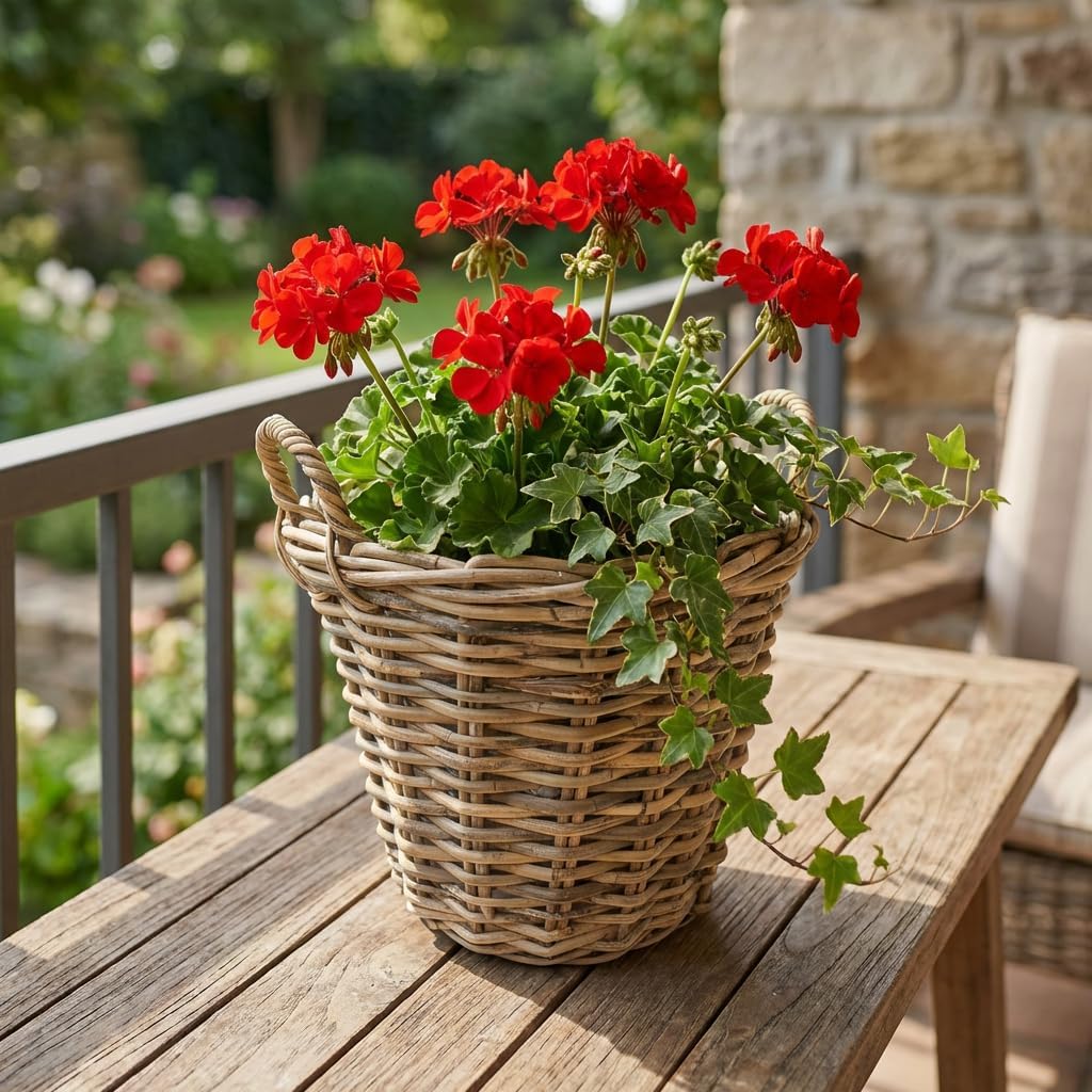 Rattankorb, Pflanzkorb "Rattan", gross mit Griffe ca. Ø 40 x 30 cm