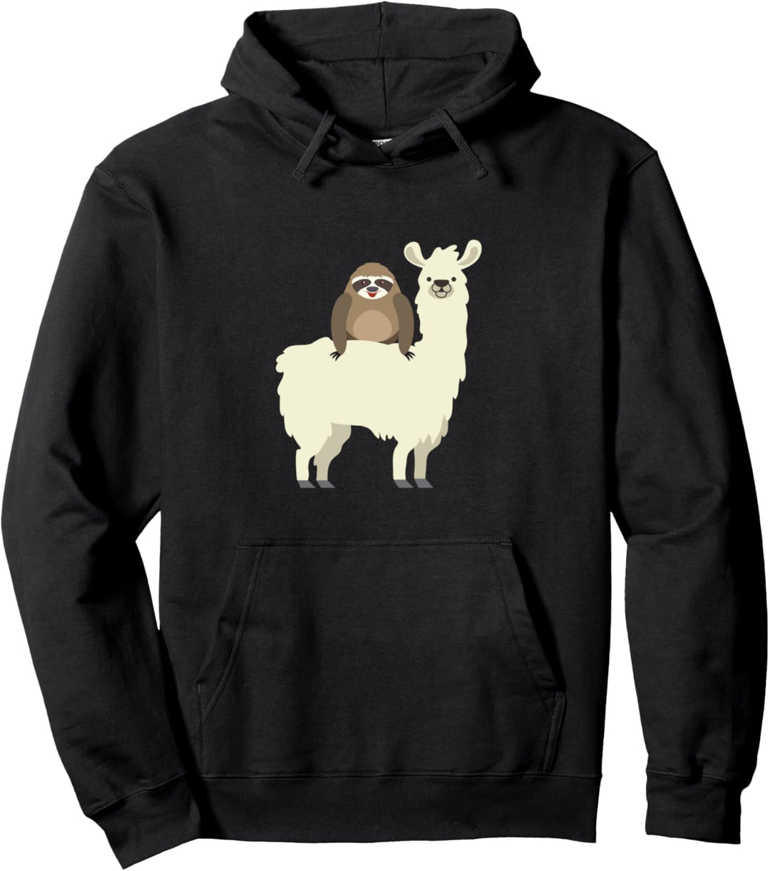 Cute & Funny Sloth Riding Llama Pullover Hoodie