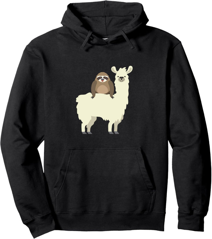 Cute & Funny Sloth Riding Llama Pullover Hoodie