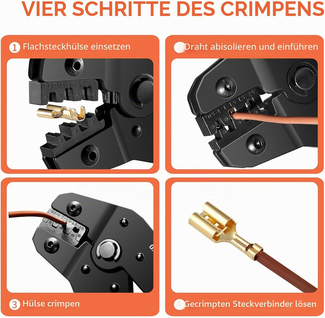 Crimpzange Set mit Flachstecker Kabelverbinder,0.5-2.5mm² Krimpzange,300Sätze kabelschuhe flachsteck