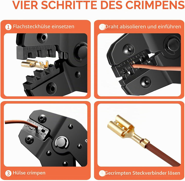 Crimpzange Set mit Flachstecker Kabelverbinder,0.5-2.5mm² Krimpzange,300Sätze kabelschuhe flachsteck