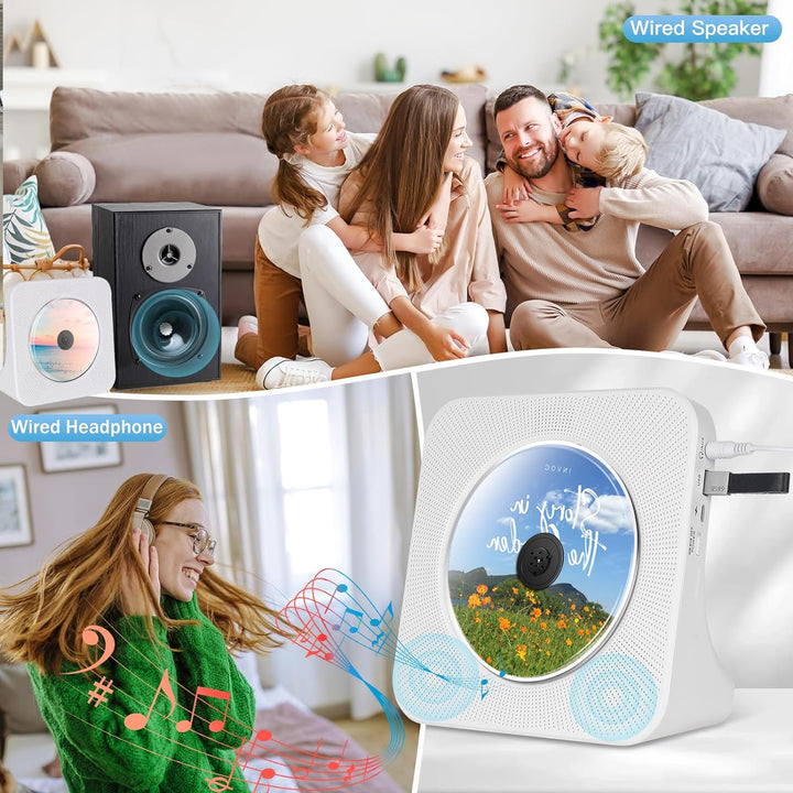 CD Player mit Bluetooth-Transmitter, tragbarer Bluetooth CD Player mit Timer, Staubschutzhülle, FM-R