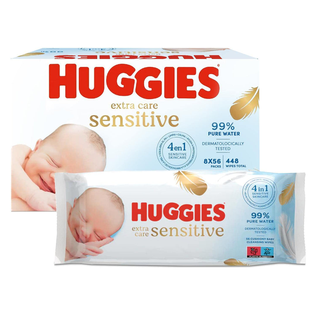 Huggies Pure Extra Care Feuchttücher, 8 x 56 Stück = 448 Tücher