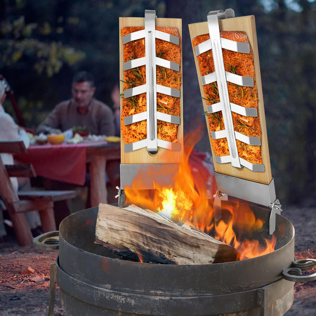 UISEBRT Flammlachsbretter mit Halterung aus Edelstahl, Grillzubehör Grill Fischhalter für Kugelgrill