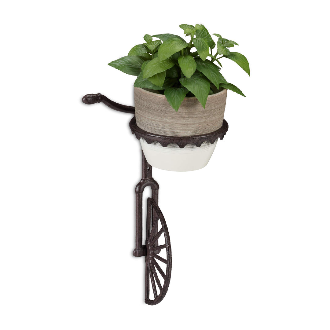 Relaxdays 3 x Wand Blumenhalter Einrad, Gusseisen, Deko Wandblumentopfhalter für draussen, wetterfes