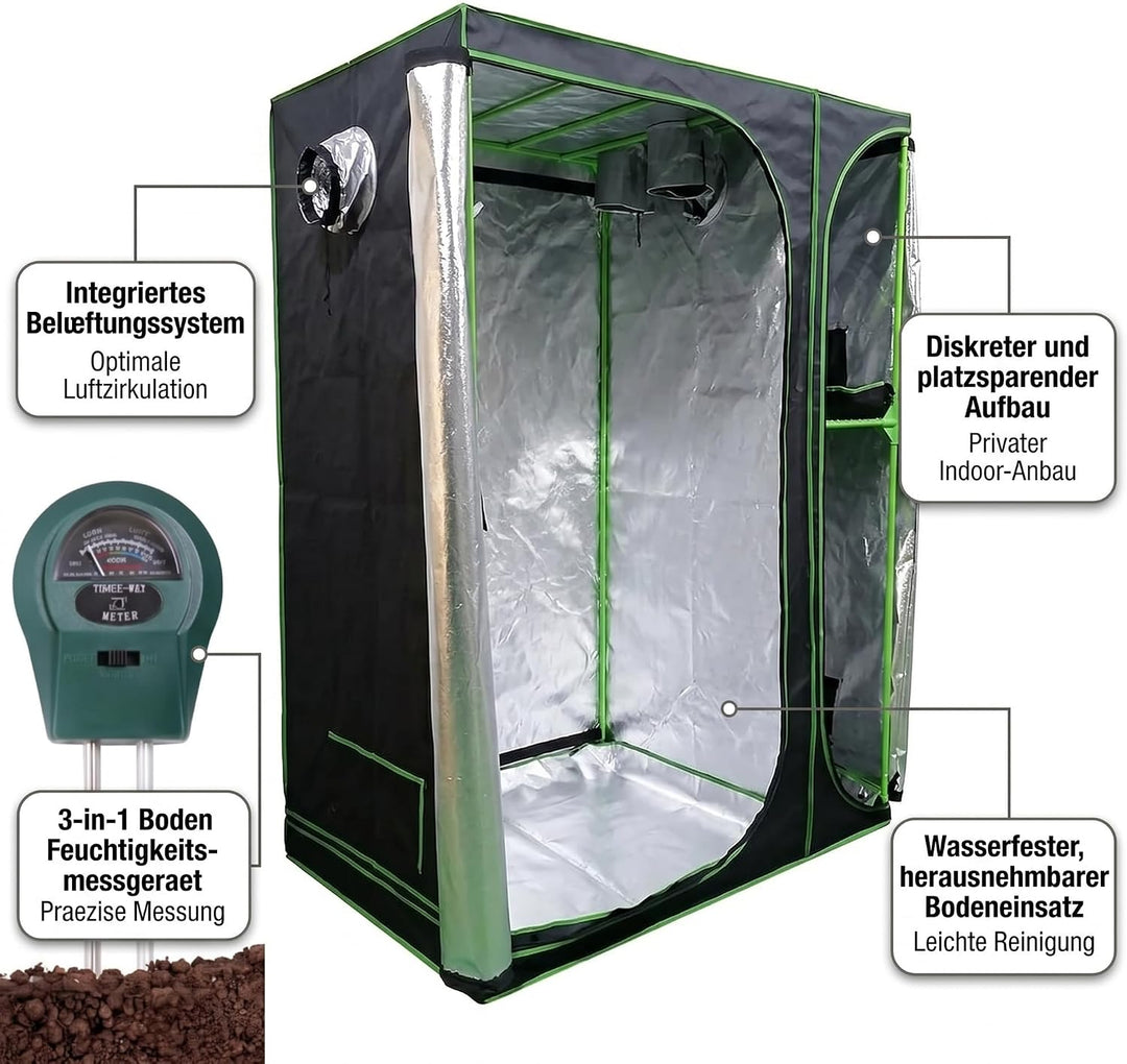 Mucola Growzelt 160x120x205 cm Set mit 3-in-1 Messgerät Zuchtzelt für Hydrokulturen zur Pflanzenzuch