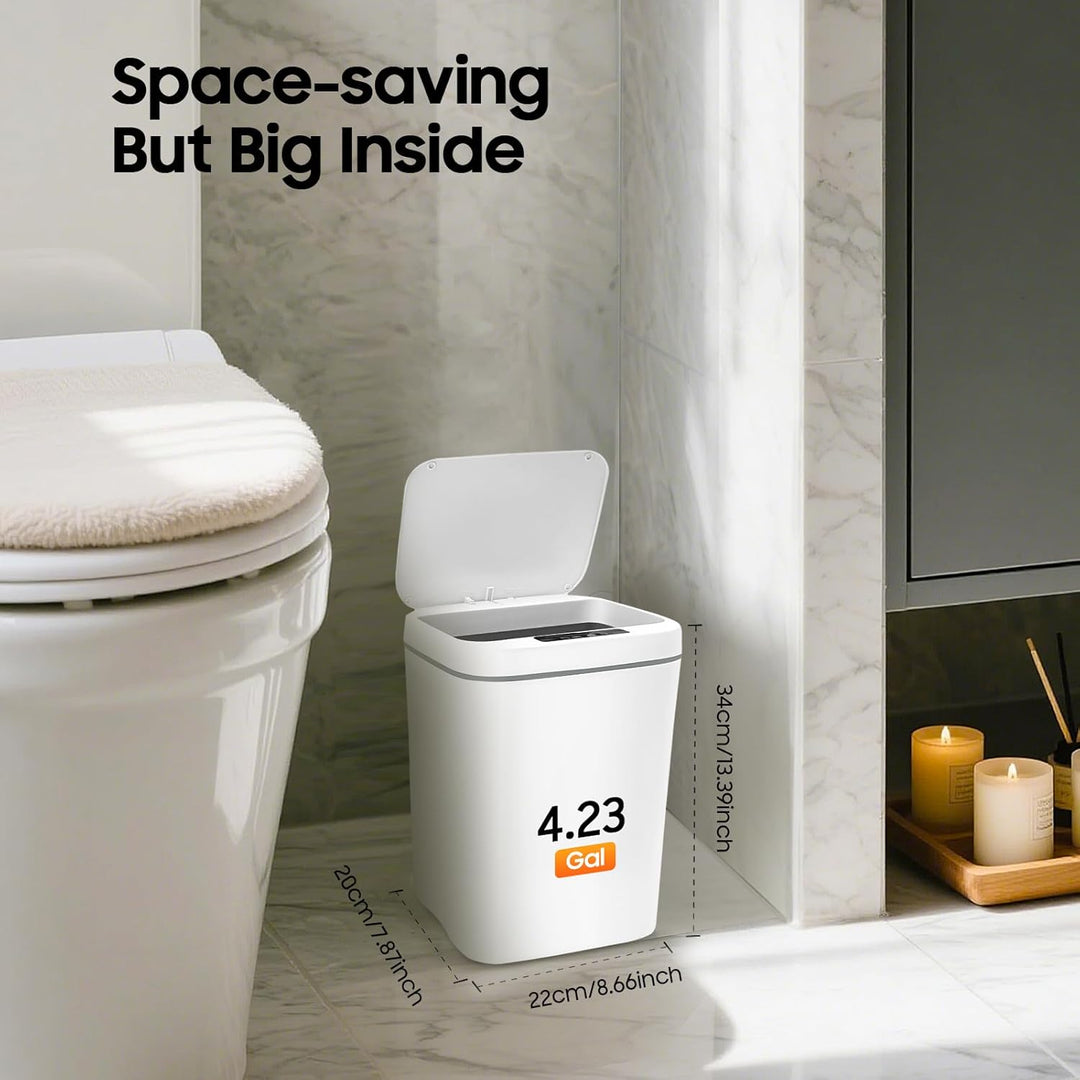 Automatischer Abfalleimer mit Sensor 16L weiss - Kontaktloser Abfalleimer für Küche, Bad, Toilette o