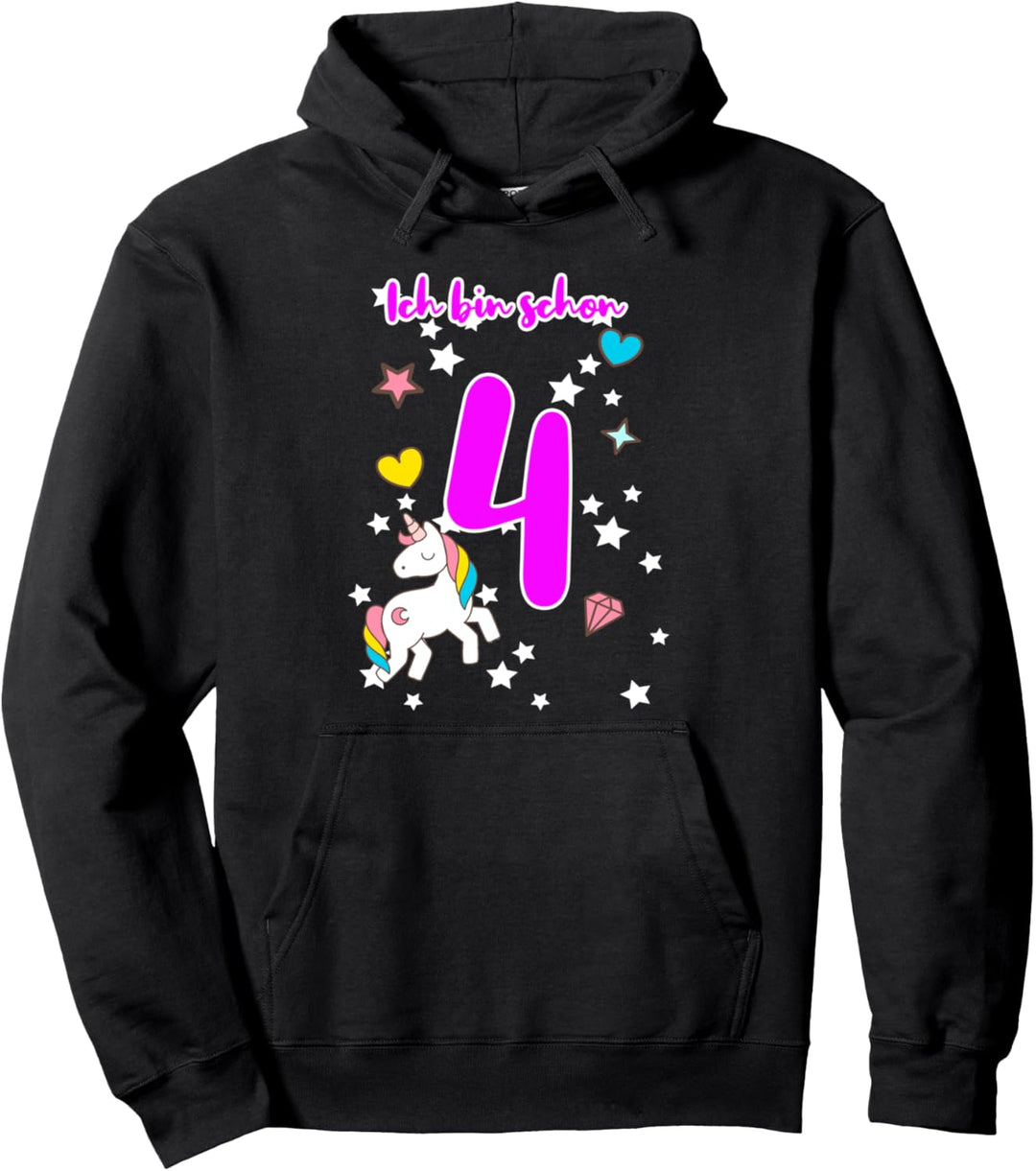 Mädchen Ich bin 4 Jahre alt 4. Geburtstag Einhorn Pullover Hoodie