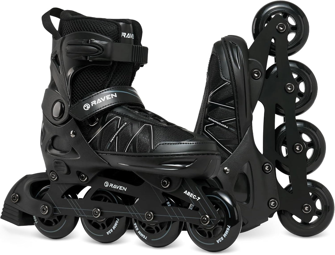 RAVEN Expert Inline Skates Inliner für Kinder und Erwachsene verstellbar 40-43 (25,5-28cm) Schwarz,