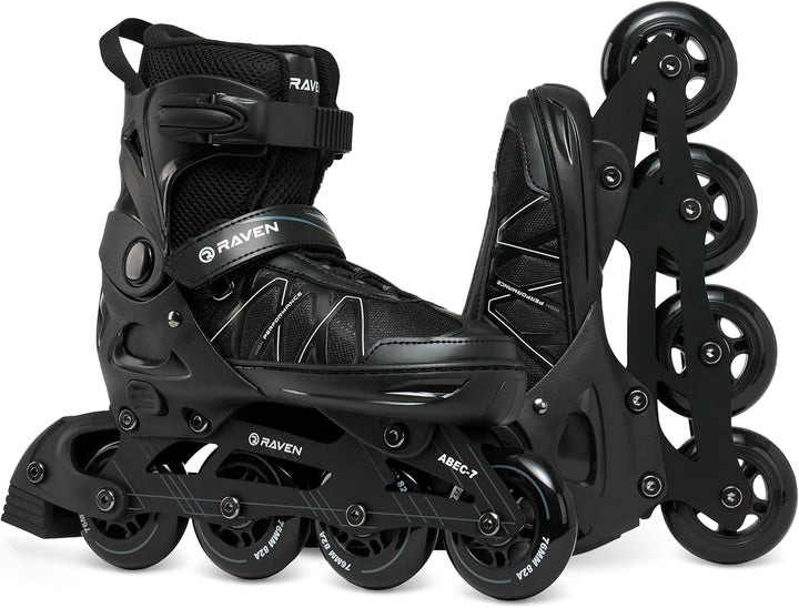 RAVEN Expert Inline Skates Inliner für Kinder und Erwachsene verstellbar 40-43 (25,5-28cm) Schwarz,