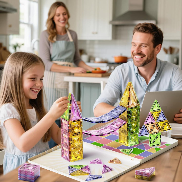 Magnetische Bausteine, 60 Teile Magnetspielzeug Tiles Magnetbausteine Kinder mit grossem Eisenkasten