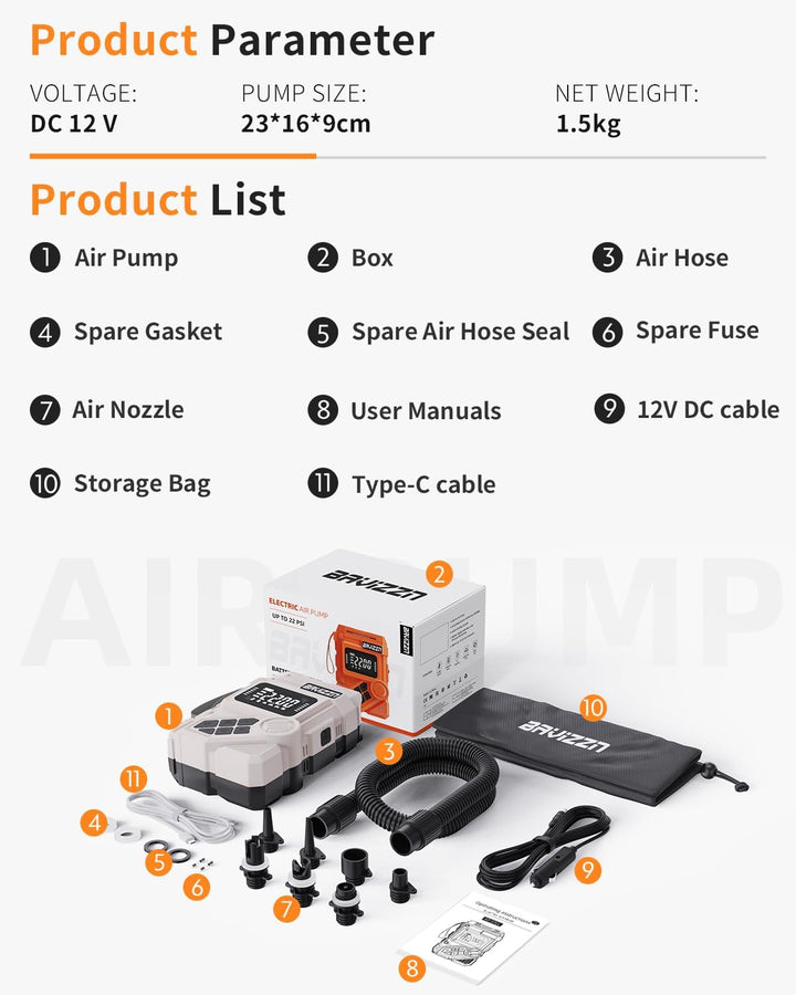 22PSI Akku Sup Elektrische Pumpe 12V Sup Pumpe Elektrisch Mit Akku | 59.2WH 45W Typ-C-Anschluss Infl